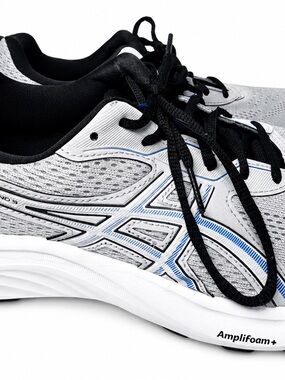 Asics White & Black Running Sneakers with Blue Accents